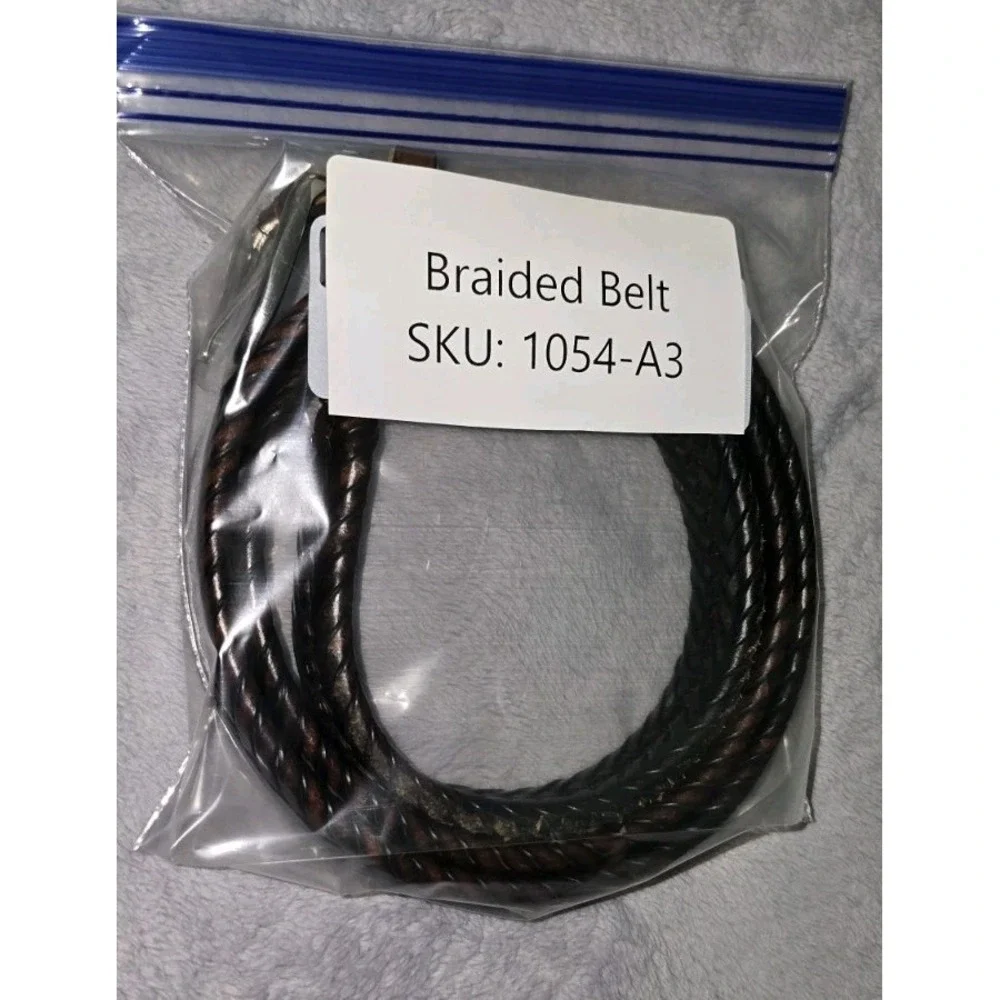Mens Brown Braided‎ Genuine Leather Belt Silver Buckle 44/110 10003-88